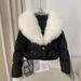 Women's Short Down Jacket With Oversized Fox Fur Collar - Winter Fashion Coat With White Duck Down, Detachable Fur, Loose Fit, Multiple Colors_ecoleips.com