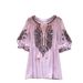Women's Bohemian Style Embroidery Blouse with Tie Waist Korean Commuter Style Lantern Sleeve Loose Fit Slimming Versatile Top_ecoleips.com