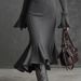 Elegant Knit Fishtail Dress With Zip Collar & Flared Sleeves – Stretchy Polyester Blend For Women’s Fall Wardrobe_ecoleips.com