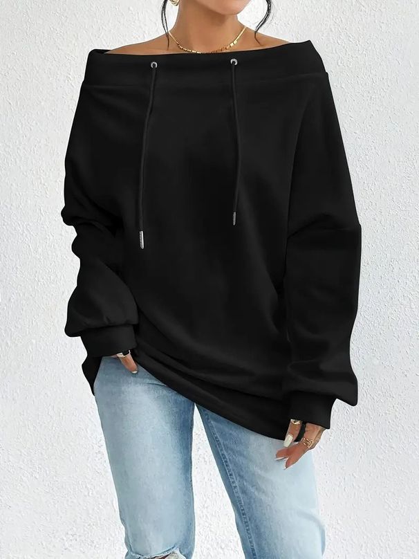 Autumn/Winter Women's Loose-Fitting One-Piece Hoodie With Drawable Shoulder Straps And Open-Shoulder Design_ecoleips.com