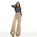 In-stock Wholesale Khaki-colored Slightly Flared Non-tight-fitting Women's Jeans, American Retro Low-waist Slim-fit Long_ecoleips.com