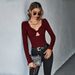 Voya Popular Women's Sexy Hollow Out Slim Knit Long Sleeved T-shirt With V-neck Temperament And Versatile Top_ecoleips.com