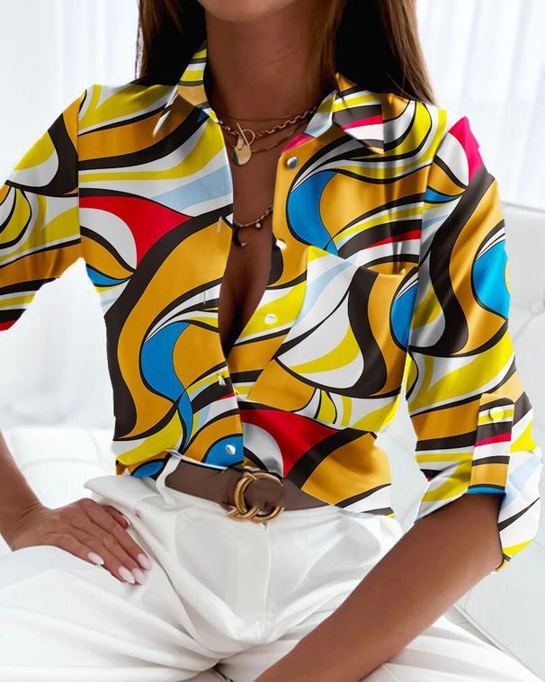 Women's Clothing Women's Long Sleeved Shirts Printed Spring Autumn Style Top Blouse Long Sleeve For Formal & Casual For Women_ecoleips.com