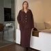 Women's V-Neck Knit Sweater & A-Line Skirt Set - Long Sleeve Button Front Cardigan With Belt Detail, Fall Casual Outfit (White, Coffee)_ecoleips.com