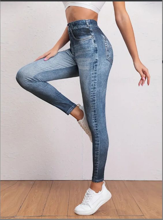 Women's Clothing Denim Fitness Pants For Women, High Waist Slimming Butt Lift Peach Stretch Outer Wear Double Pocket Running Yoga Casual Pants_ecoleips.com