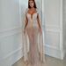 Women's Deep V-Neck Diamond Embellished Evening Dress - Luxury Cocktail Party & Pageant Gown For Model Catwalk Performance_ecoleips.com