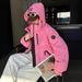 "Unisex Cropped Puffer Jacket With 3D Letter Embroidery - 55% White Duck Down Oversized Streetwear Coat (One Size Fits Most, 6 Colors)"_ecoleips.com