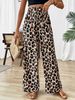 Women's Leopard Print Wide Leg Pants, High Waist Drawstring Casual Trousers, Loose Elastic Waist Palazzo Pants, Summer Vacation Streetwear_ecoleips.com