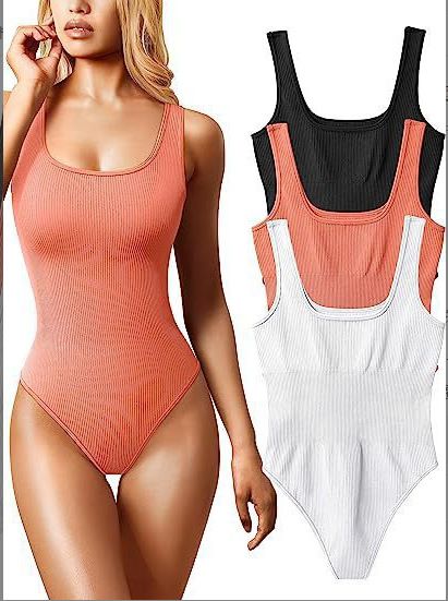 Women's clothing foreign trade independent station women's low-neck sleeveless vest tight jumpsuit_ecoleips.com