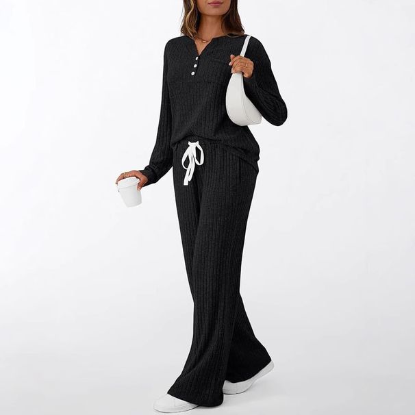 Women's V-Neck High-End Home Pajama Set Two-Piece Autumn Winter Comfortable Sleepwear_ecoleips.com