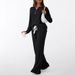 Women's V Neck Two Piece Set Feel Home Pajama Outerwear Casual Polyester Pants Full Length Autumn Winter Fashion For Adults_ecoleips.com