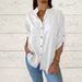 Women's Clothing Spring And Summer Women's V Neck Cotton And Linen Tops Long Sleeve Shirt Loose_ecoleips.com