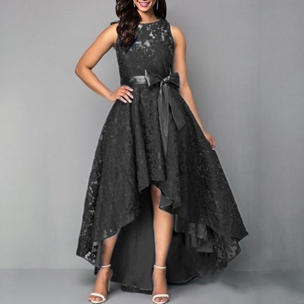 Women's Clothing Solid Color Lace Dress Fashionable And Elegant High Waist Sleeveless Irregular Dress_ecoleips.com