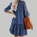 Women's Clothing Denim Shirt Dress Long Sleeve V-Neck A-Line Midi Dress With Pleated Detail_ecoleips.com