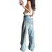 Women's American-style Washed Blue Straight-leg Jeans, New Autumn High-waisted Loose Slimming Distressed Wide-leg Pants_ecoleips.com