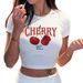 Sweet Cherry Print Cropped T-Shirt Trendy Letter Embellishments Available In Multiple Colors Youthful And Energetic Women's Top_ecoleips.com