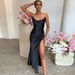 Women's Clothing Sexy Dress Slimming And Slimming Backpack Hip Slit Party Suspender Dress_ecoleips.com