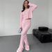 Blue Knitted Jacquard Sleeve Long Pants Lace Trim Pajamas Two-Piece Set European And American Autumn New Home Wear_ecoleips.com