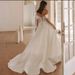 off the Shoulder Satin Wedding Dress Mori Style Simple V Neck Slim Fit See through Travel Photography Train 2026 New Style Women's Clothing_ecoleips.com