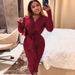Verve M3211 Women's Autumn Winter New Long Sleeve V-neck Rose Flower Design Sexy Bodycon Dress_ecoleips.com