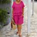 Women's Breathable Linen-Cotton 2 Piece Set Short Sleeve Top And Shorts Relaxed Fit Casual Outfit for Home Travel_ecoleips.com
