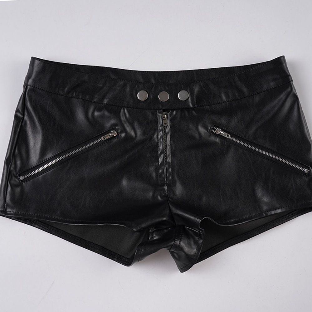 Women's Sexy Low-Waisted Slimming Leather Shorts Street Style With Metal Buckle Zipper New Summer Export_ecoleips.com