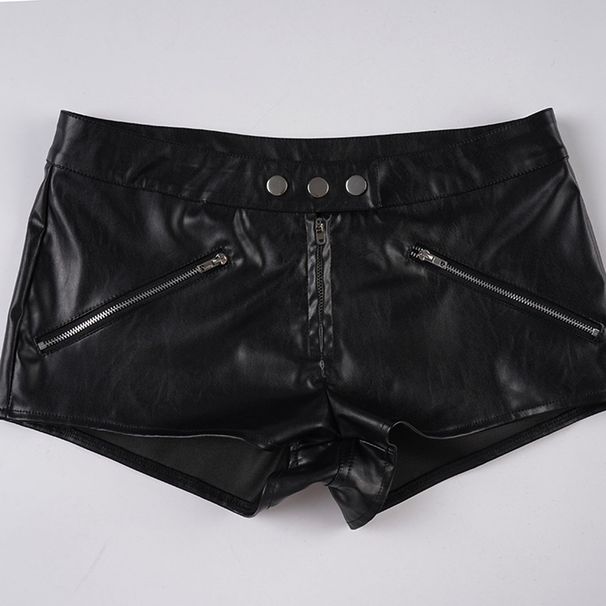 Women's Sexy Low-Waisted Slimming Leather Shorts Street Style With Metal Buckle Zipper New Summer Export_ecoleips.com
