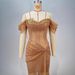 Women's Clothing Fashion Trend Top One Shoulder Sexy V Neck Nail Diamond Pleated Gold Mesh Sequined Evening Dress_ecoleips.com