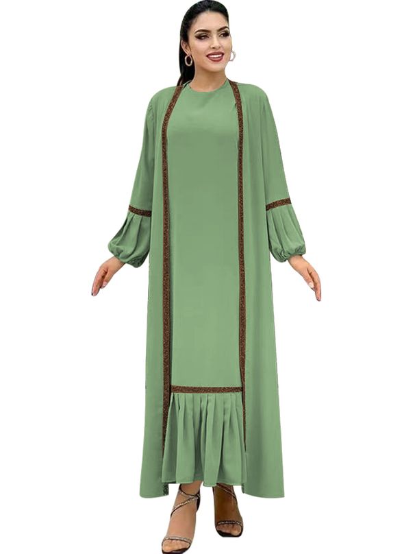 Women New Solid Color Beaded Coat Fashionable And Elegant Muslim Robe Dress_ecoleips.com