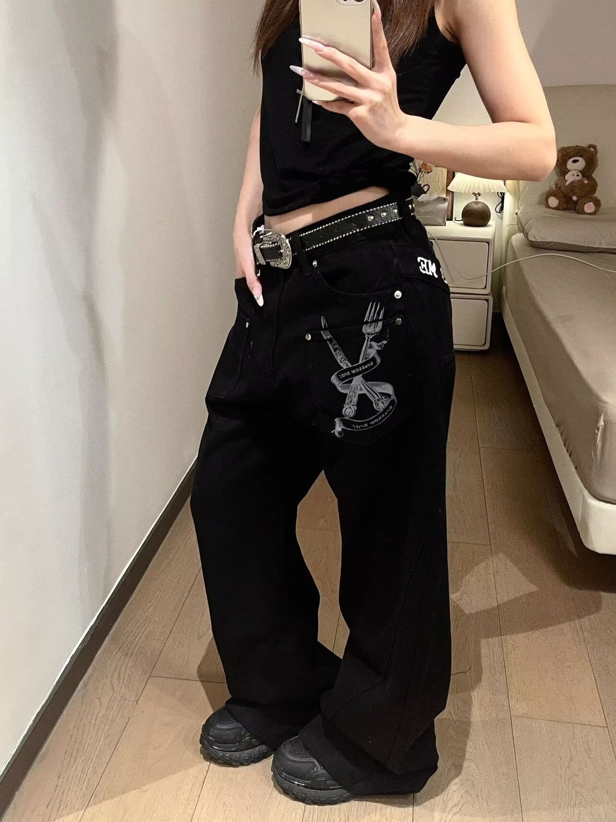 Women's Clothing Plus Size Slogan Letter Oversized Patchwork Jeans Trendy Curved Blade Pants Sexy English Style Fashion Denim_ecoleips.com