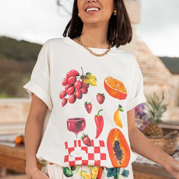 Women's Clothing Graffiti Print Loose Short Sleeved T Shirt Wide Leg Straight Pants Holiday Style Suit_ecoleips.com