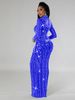 Women's Clothing Fashion Solid Color Elegant Mesh Long Sleeve Dress With Rhinestone Embroidery – Pure Color Sheer Dress For Women (Red/Blue, S-XXL)_ecoleips.com