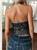 Elegant Halter Neck Sequin Camisole – Glamorous Women's Sleeveless Top (Black/Silver/White/Blue/Pink/Navy/Burgundy/Champagne, S-XL)_ecoleips.com