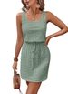 Square Neck Spring And Summer Women's Hollow Texture Drawstring Sleeveless Dress_ecoleips.com