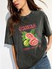 Tropical Guavas Fruit Letter Graphic | Vintage Dopamine Women T-Shirt Acid Washed Oversized Fit Summer Festival Holiday Outfit_ecoleips.com
