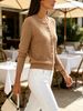 Khaki Cable Pit Rib Knit Cardigan, Loose Lightweight Breathable Soft Skin-touch Button Long Sleeve Jacket_ecoleips.com