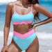 Women's Clothing New Sexy Solid Color Stitching Contrast Color Split Bikini Swimsuit Female_ecoleips.com