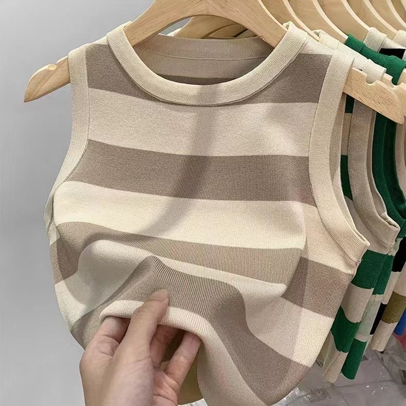 Women's Clothing Summer New Contrast Striped Knitted Vest Female Design Niche Vest Top_ecoleips.com