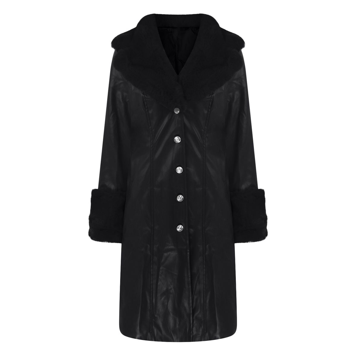 Women's Long PU Leather Trench Coat With Faux Fur Collar Slim Fit Zip Jacket Winter Outerwear Office Commute Elegant_ecoleips.com