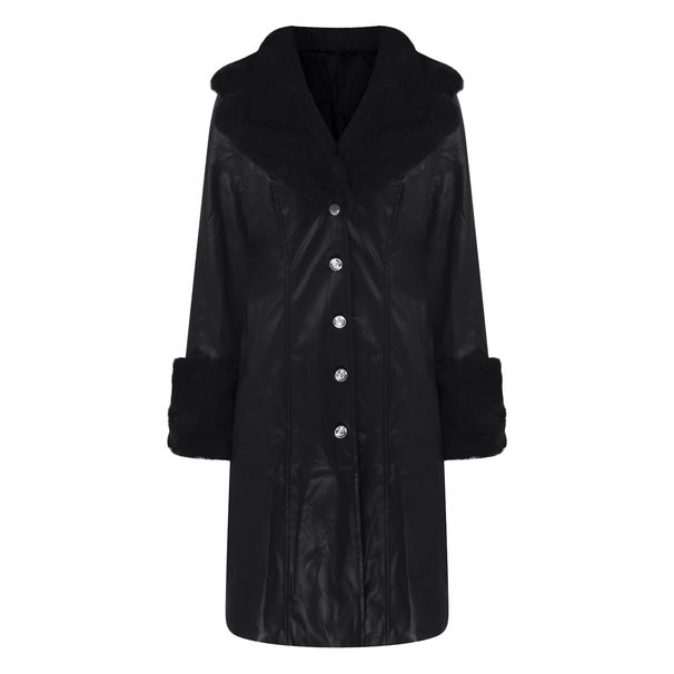 Women's Long PU Leather Trench Coat With Faux Fur Collar Slim Fit Zip Jacket Winter Outerwear Office Commute Elegant_ecoleips.com