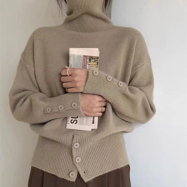 Women's High Neck Loose Fit Knit Sweater - Soft & Stylish Winter Pullover In Solid Colors_ecoleips.com