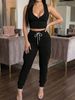 Women's Solid Color Casual Suit For Summer Style Elastic Waist Vest And Pocket Pants Set_ecoleips.com
