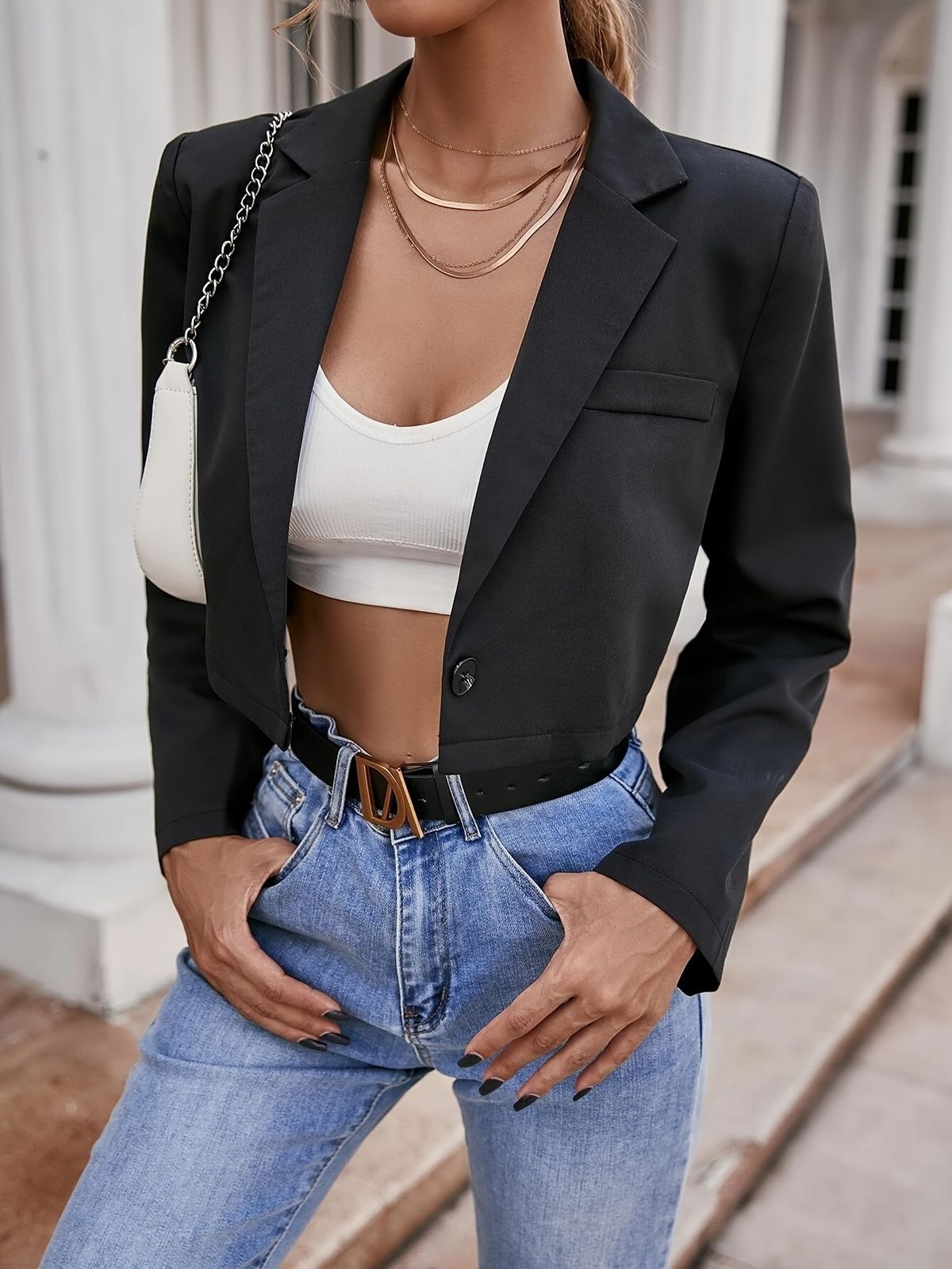 New Cross-border Foreign Trade Short Blazer Jacket, Unique Design, Waist-exposed Suit, Casual Hot Girl Style Outerwear_ecoleips.com