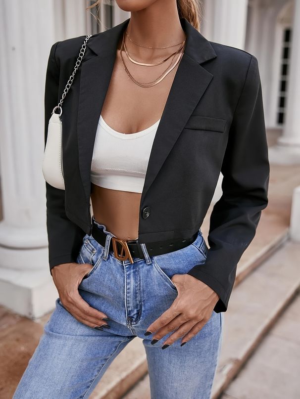 New Cross-border Foreign Trade Short Blazer Jacket, Unique Design, Waist-exposed Suit, Casual Hot Girl Style Outerwear_ecoleips.com