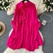 Women's Clothing 1 Sense Polo Collar Shirt Women Autumn Three Dimensional Flower Loose Irregular Pleated Tail Design Top_ecoleips.com