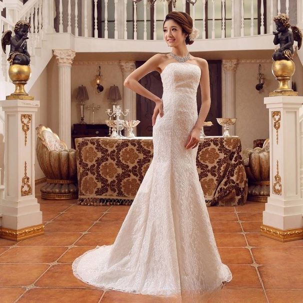 Women's Clothing Wedding Dress Waist Fishtail Wedding Dress Bride Slim Fit Tube Top Wedding Dress New Straps Large Size Simple_ecoleips.com