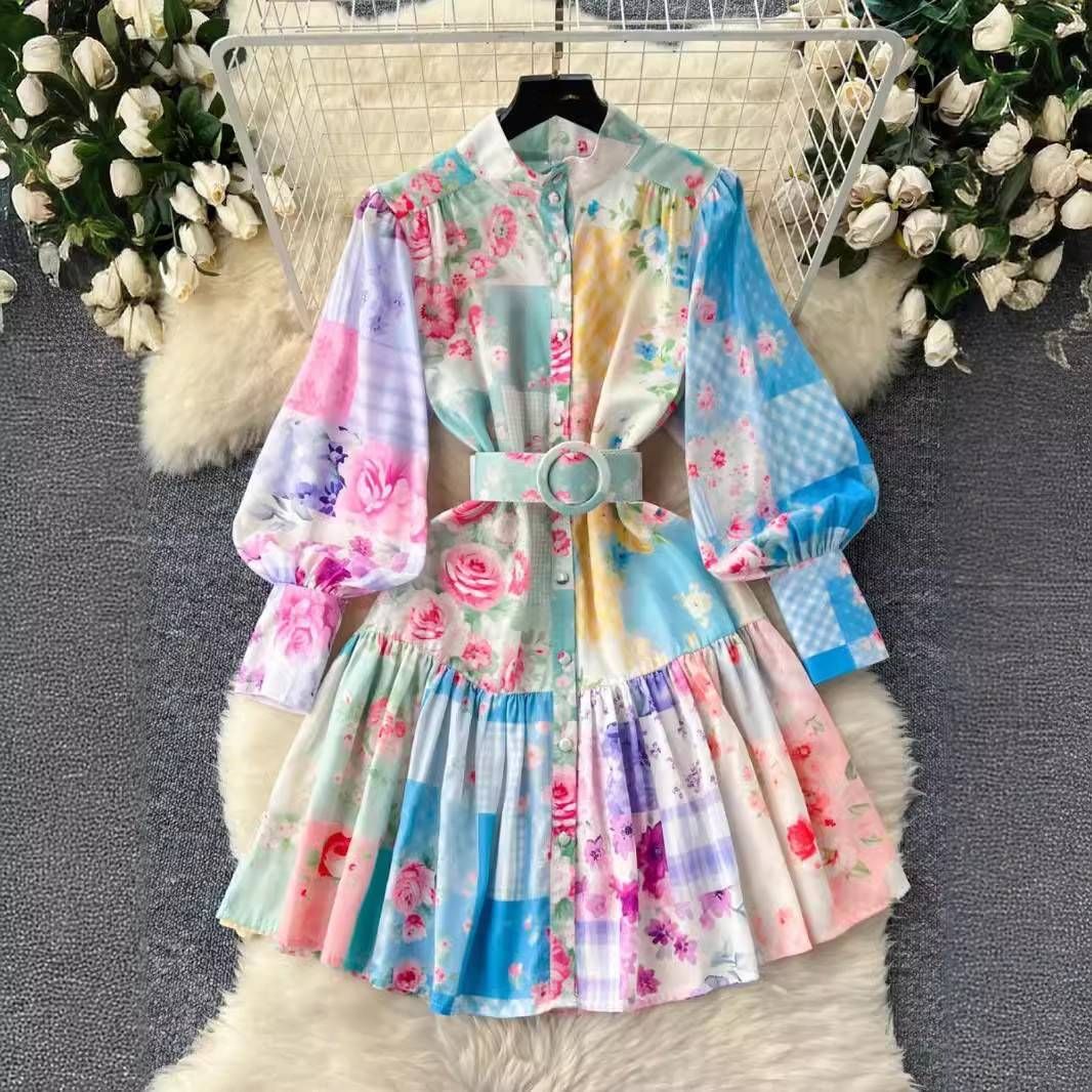 Women's Clothing Niche Light Luxury Stand Up Collar Lantern Long Sleeve Waist Single Breasted Ruffled Short Skirt_ecoleips.com