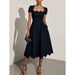 Women's Clothing Short Sleeve Dress Formal Dress Digital Printing Square Collar Dress_ecoleips.com