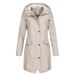 Women's Casual Long Hooded Windbreaker Coat With Front Button Closure, Lightweight Spring & Fall Jacket For Everyday Wear_ecoleips.com