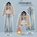 Stylish Winter Outfit Set - Fleece-Lined Polo Collar Sweatshirt With Elastic Waist Drawstring Jeans, Comfortable & Warm Casual Wear For Men And Women_ecoleips.com